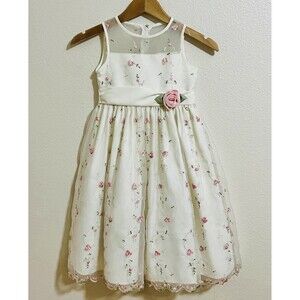 Cinderella Satin Organza A-Line Dress Cream Floral Embroidery Girls Sz 6 Easter